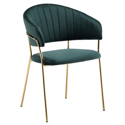 Fotoliu de sufragerie de design, verde închis, Velvet/gold crom auriu, DASMIN TIP 1