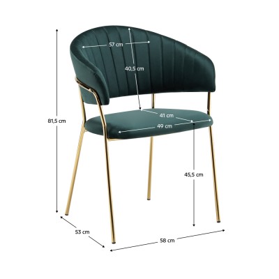 Fotoliu de sufragerie de design, verde închis, Velvet/gold crom auriu, DASMIN TIP 1