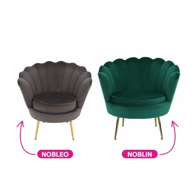 Fotoliu în stil Art-deco, catifea Velvet smarald/crom auriu, NOBLIN