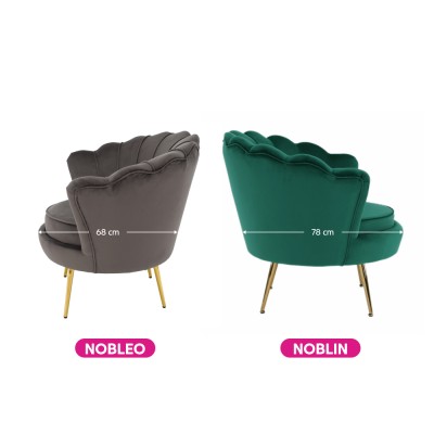 Fotoliu în stil Art-deco, catifea Velvet smarald/crom auriu, NOBLIN