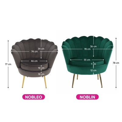 Fotoliu în stil Art-deco, catifea Velvet smarald/crom auriu, NOBLIN