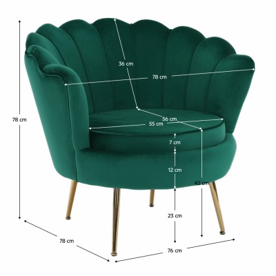 Fotoliu în stil Art-deco, catifea Velvet smarald/crom auriu, NOBLIN