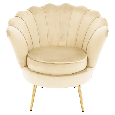 Fotoliu în stilul Art-deco, bej ţesătură Velvet/gold crom auriu, NOBLEO