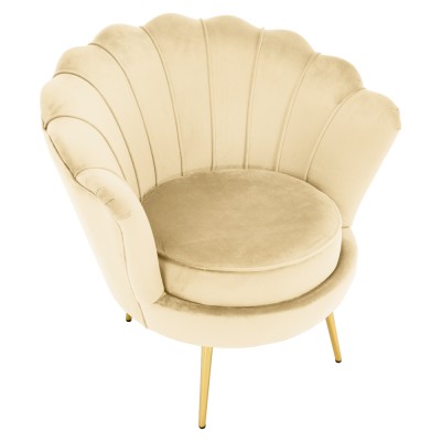 Fotoliu în stilul Art-deco, bej ţesătură Velvet/gold crom auriu, NOBLEO