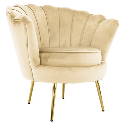 Fotoliu în stilul Art-deco, bej ţesătură Velvet/gold crom auriu, NOBLEO