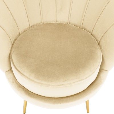 Fotoliu în stilul Art-deco, bej ţesătură Velvet/gold crom auriu, NOBLEO