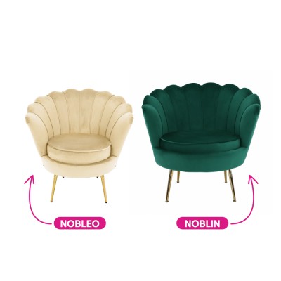 Fotoliu în stilul Art-deco, bej ţesătură Velvet/gold crom auriu, NOBLEO