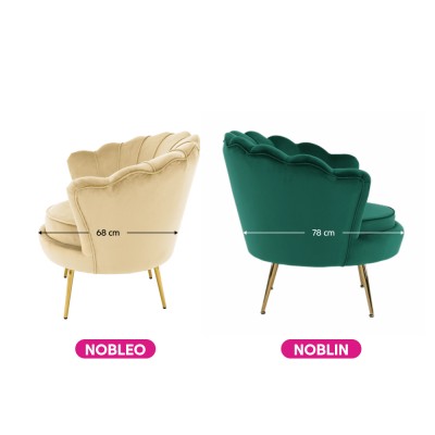 Fotoliu în stilul Art-deco, bej ţesătură Velvet/gold crom auriu, NOBLEO