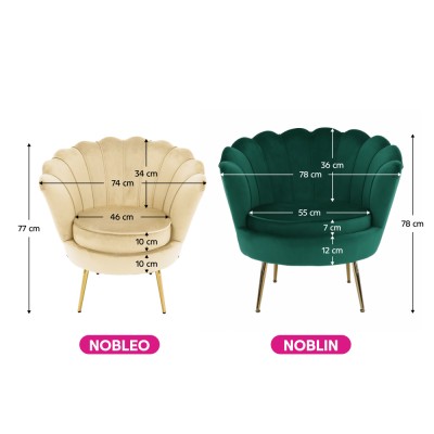 Fotoliu în stilul Art-deco, bej ţesătură Velvet/gold crom auriu, NOBLEO