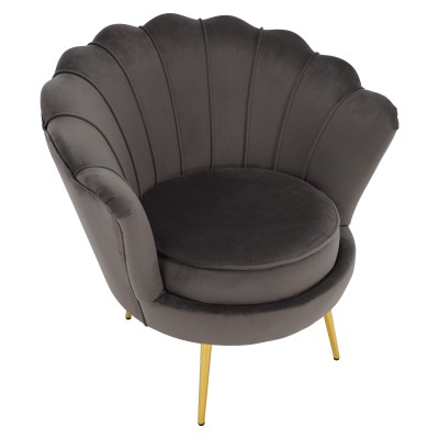 Fotoliu în stilul Art-deco, gri-maro ţesătură Velvet/gold crom auriu, NOBLEO