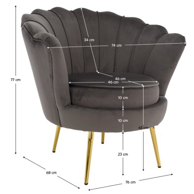 Fotoliu în stilul Art-deco, gri-maro ţesătură Velvet/gold crom auriu, NOBLEO