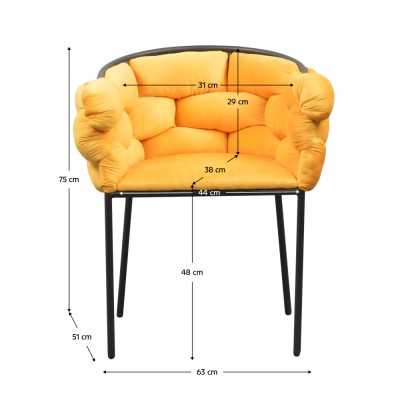 Fotoliu pentru sufragerie, ţesătură galbenă Velvet/neagră, DOROTA