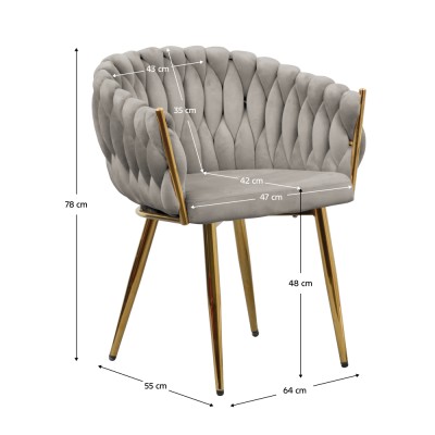 Fotoliu pentru sufragerie, ţesătură gri-maro Taupe Velvet/aur crom auriu, DEILA