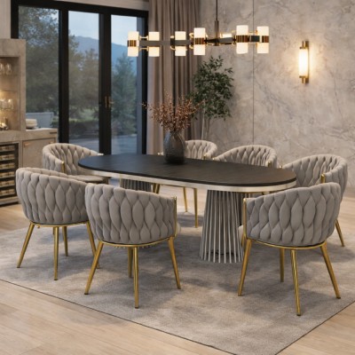 Fotoliu pentru sufragerie, ţesătură gri-maro Taupe Velvet/aur crom auriu, DEILA