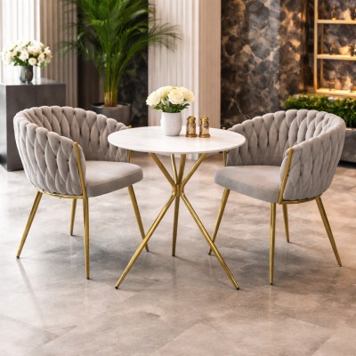 Fotoliu pentru sufragerie, ţesătură gri-maro Taupe Velvet/aur crom auriu, DEILA