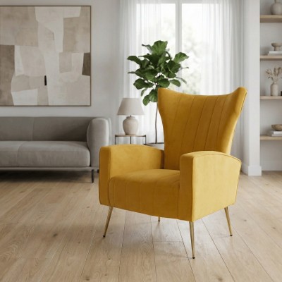 Fotoliu relaxant, ţesătură Velvet galben, BARET