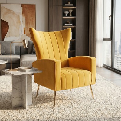 Fotoliu relaxant, ţesătură Velvet galben, BARET