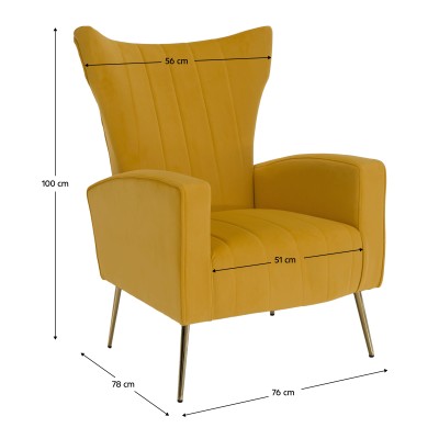 Fotoliu relaxant, ţesătură Velvet galben, BARET