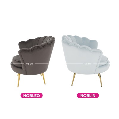 Fotoliu tip scoică, catifea gri-albastru/crom auriu, JOLIE