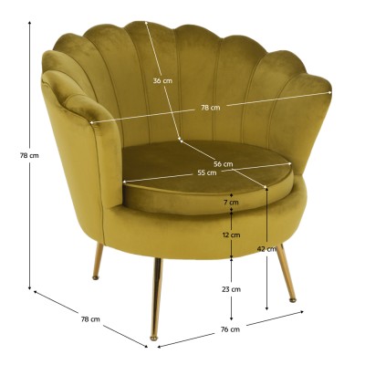 Fotoliu tip scoică, catifea muştar/ auriu, JOLIE
