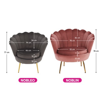 Fotoliu tip scoică, catifea roz/ auriu, JOLIE