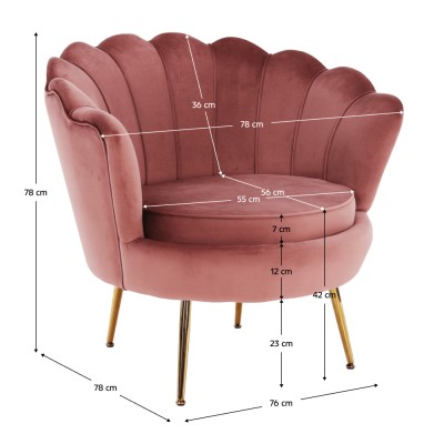 Fotoliu tip scoică, catifea roz/ auriu, JOLIE