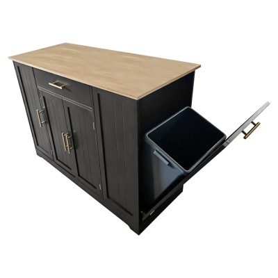 Insulă de bucătărie cu coş de gunoi, negru/stejar, TORIO