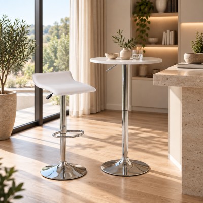 Masă de bar cu înălţime reglabilă, alb, diametru 60 cm, BRANY 3 NEW