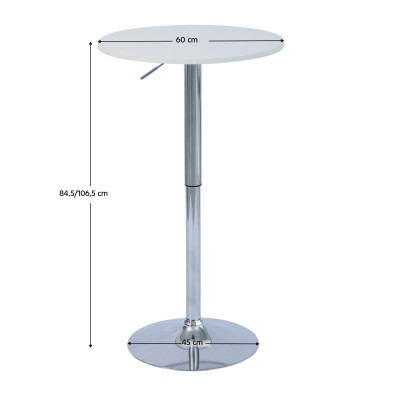 Masă de bar cu înălţime reglabilă, alb, diametru 60 cm, BRANY 3 NEW