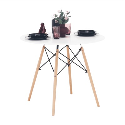 Masă de bucătărie, albă/fag, diametru 90 cm, GAMIN 2 NEW 90