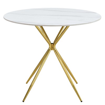 Masă de bucătărie, marmură albă/gold crom aurie, diametru 90 cm, MEKNER
