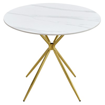 Masă de bucătărie, marmură albă/gold crom aurie, diametru 90 cm, MEKNER
