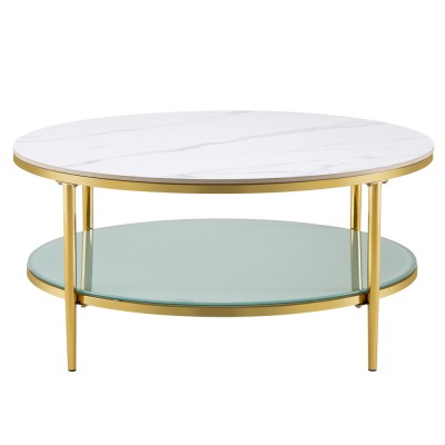 Masă de cafea, marmură deschisă/lapte/gold crom-auriu, ENION 2 NEW