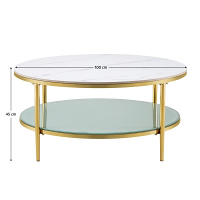 Masă de cafea, marmură deschisă/lapte/gold crom-auriu, ENION 2 NEW