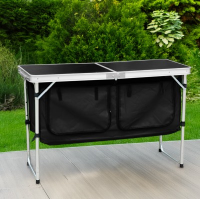 Masă de camping pliabilă cu organizator, 120 cm, aluminiu/MDF, KEPI TYP 3