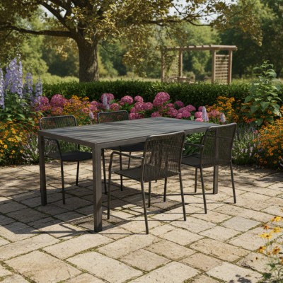 Masă de grădină, aluminiu, neagră, ZINAN