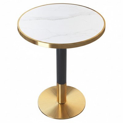 Masă de sufragerie bistro, marmură albă/negru/aur, diametru 80 cm, OREN