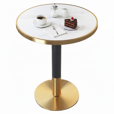 Masă de sufragerie bistro, marmură albă/negru/aur, diametru 80 cm, OREN