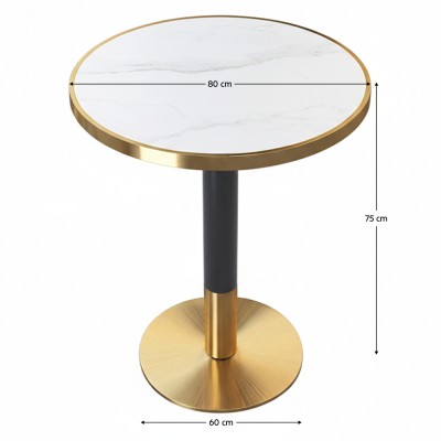 Masă de sufragerie bistro, marmură albă/negru/aur, diametru 80 cm, OREN