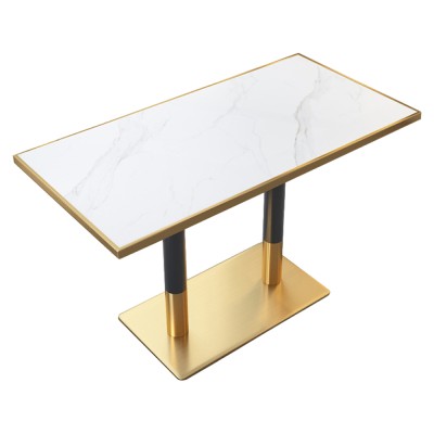 Masă de sufragerie bistro, marmură albă/negru/aurie, 120x70 cm, DARIAN