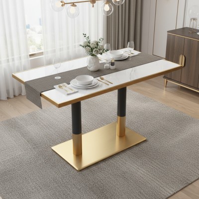 Masă de sufragerie bistro, marmură albă/negru/aurie, 120x70 cm, DARIAN