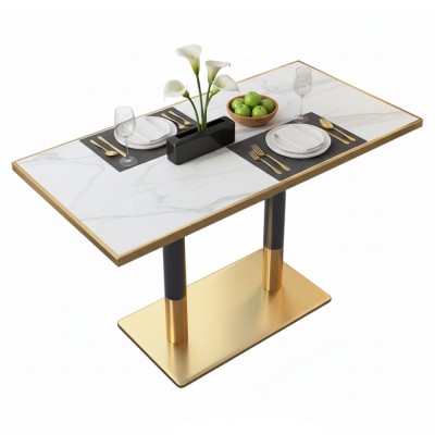 Masă de sufragerie bistro, marmură albă/negru/aurie, 120x70 cm, DARIAN