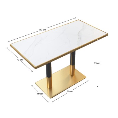 Masă de sufragerie bistro, marmură albă/negru/aurie, 120x70 cm, DARIAN