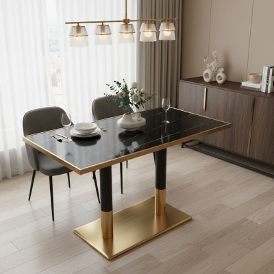 Masă de sufragerie bistro, marmură neagră/negru/aurie, 120x70 cm, DARIAN