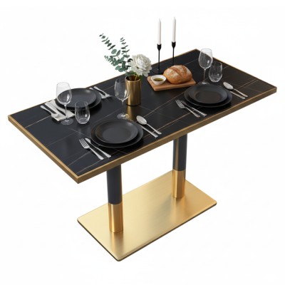 Masă de sufragerie bistro, marmură neagră/negru/aurie, 120x70 cm, DARIAN