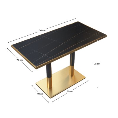 Masă de sufragerie bistro, marmură neagră/negru/aurie, 120x70 cm, DARIAN