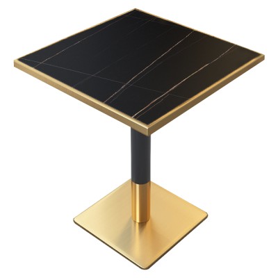 Masă de sufragerie bistro, marmură negră/negru/aur, 70x70 cm, PRESTON