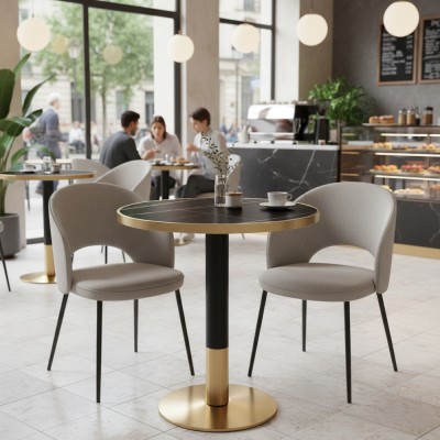 Masă de sufragerie bistro, marmură negră/negru/aur, diametru 80 cm, OREN