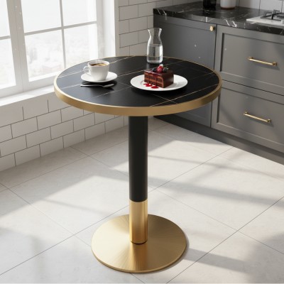 Masă de sufragerie bistro, marmură negră/negru/aur, diametru 80 cm, OREN