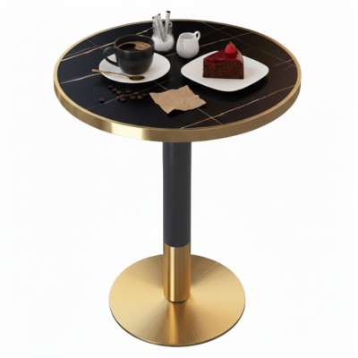 Masă de sufragerie bistro, marmură negră/negru/aur, diametru 80 cm, OREN